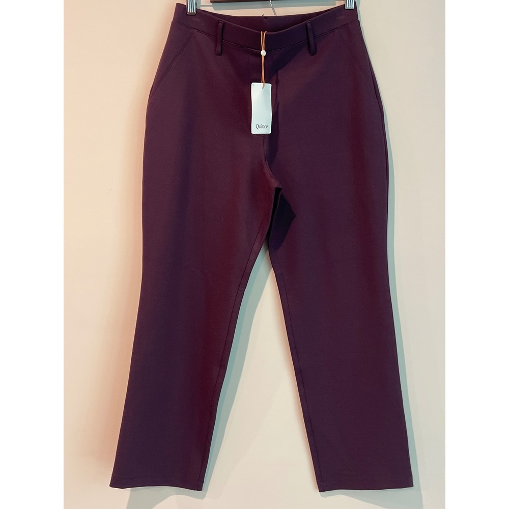 Quince Ultra-Stretch Ponte Straight Leg Pants Plum Burgundy Women's NWT Size M